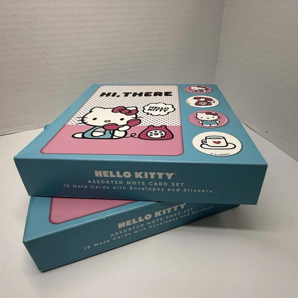 Hello Kitty 2 Pack Of 12 Bundle Note Card Set 25 Total Hi There Note Cards New